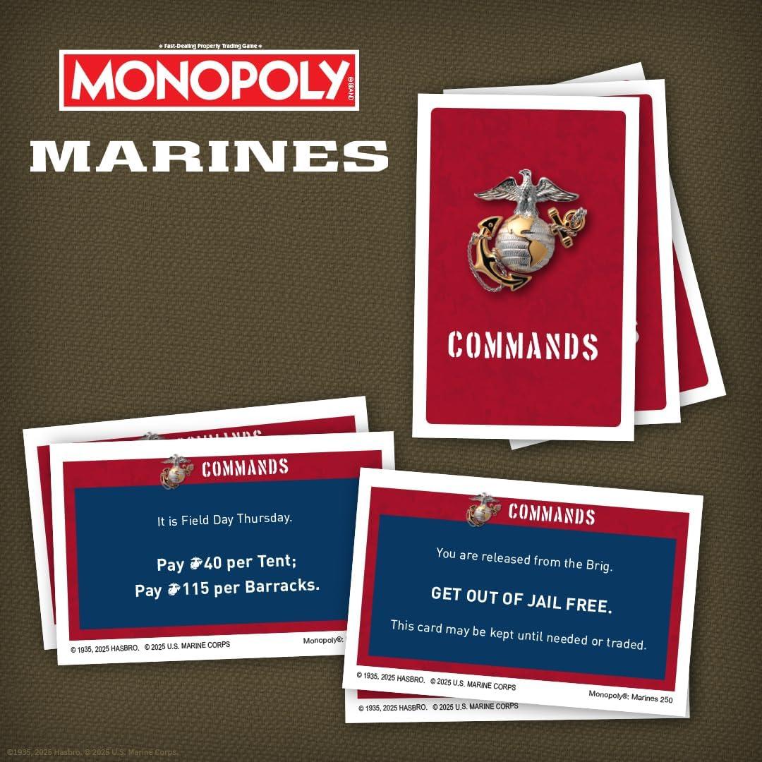 image:imageMonopoly Marines 250th Anniversary Edition Celebrate 250 Years Buy Bases Worldwide and Upgrade with Tents amp Barracks Play as Tokens Combat Boots Bulldog amp More Officially Licensed Merchandise