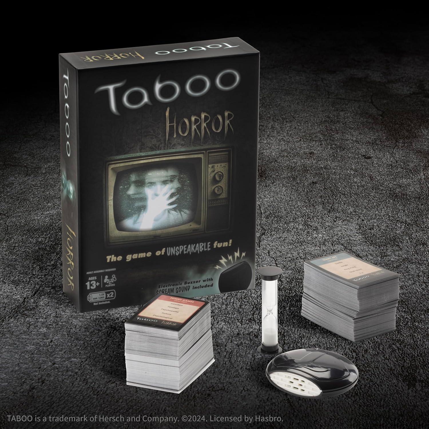 image:imageTaboo Horror Edition Party Board Game Horror Genre Themed Trivia Word Game with Screaming Buzzer Game for 2 Players or More Fans of Horror Themed Films amp Culture Ages 13 and Up