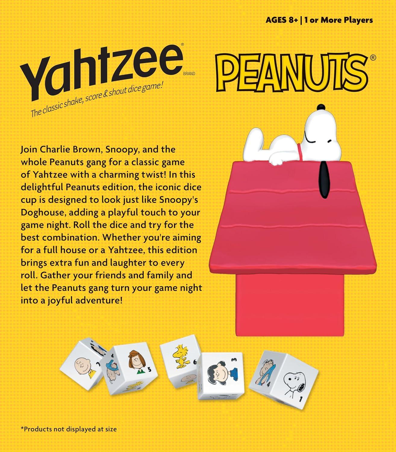 image:imageYAHTZEE Peanuts Edition Exclusive Snoopys Doghouse Cup Roll The Dice with Charlie Brown Woodstock amp The Peanuts Gang Dice Rolling Game with a Fun Twist Officially Licensed Peanuts Collectible