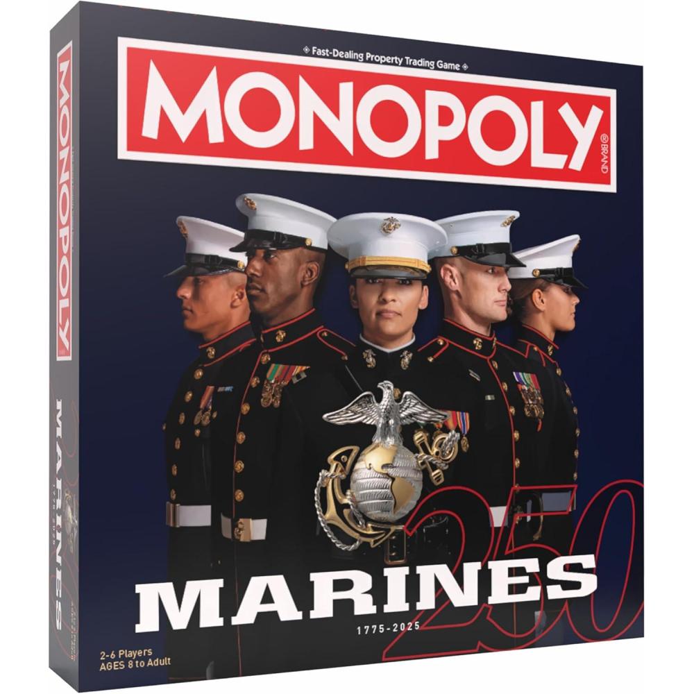 image:imageMonopoly Marines 250th Anniversary Edition Celebrate 250 Years Buy Bases Worldwide and Upgrade with Tents amp Barracks Play as Tokens Combat Boots Bulldog amp More Officially Licensed Merchandise