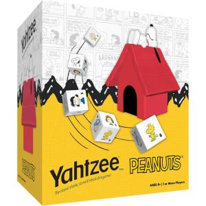 YAHTZEE: Peanuts Edition, Exclusive Snoopy’s Doghouse Cup, Roll The Dice with Charlie Brown, Woodstock & The Peanuts Gang, Dice Rolling Game with a Fun Twist, Officially Licensed Peanuts Collectible