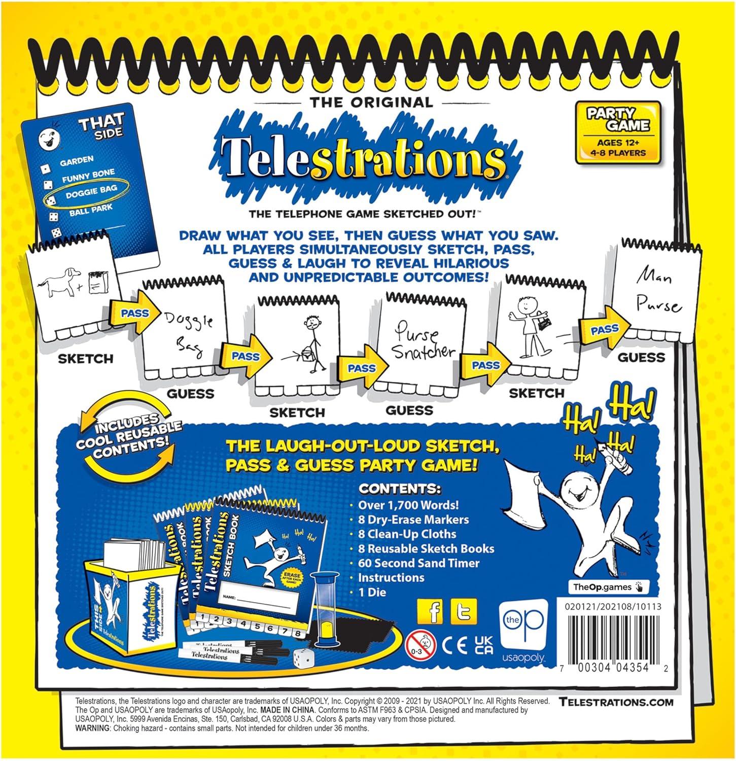 image:imageUSAOPOLY Telestrations Original 8 Player Family Board Game A Fun Family Game for Kids and Adults Family Game Night Just Got Better The Telephone Game Sketched OutStandard Edition