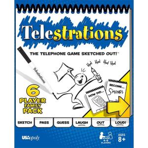 USAopoly Telestrations Original 6 Player | Family Board Game | A Fun Family Game for Kids and Adults | Family Game Night Just Got Better | The Telephone Game Sketched Out