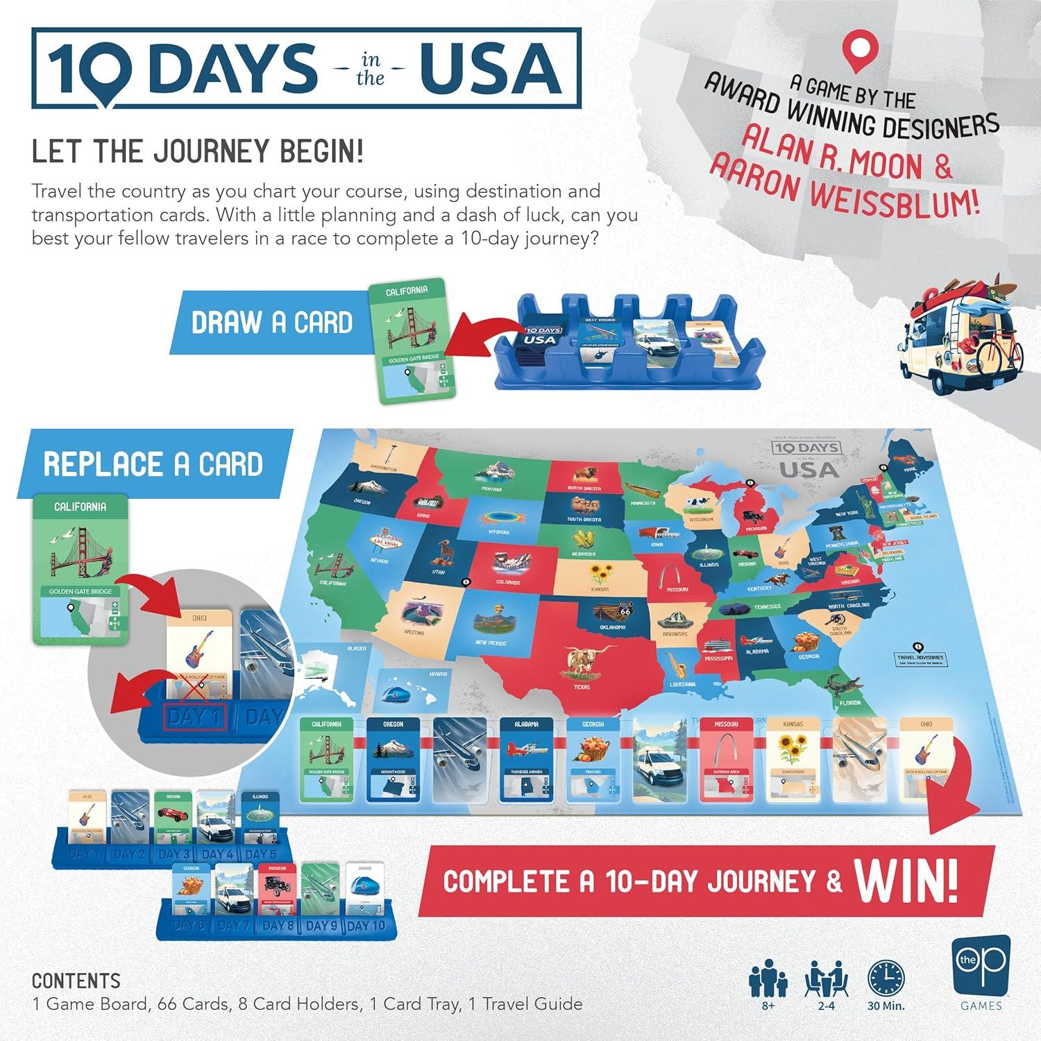 image:image10 Days in The USA Family Road Trip Board Game for All Ages Designed by Alan Moon Designer of Ticket to Ride 24 Players 30 Min Ages 8 and Up