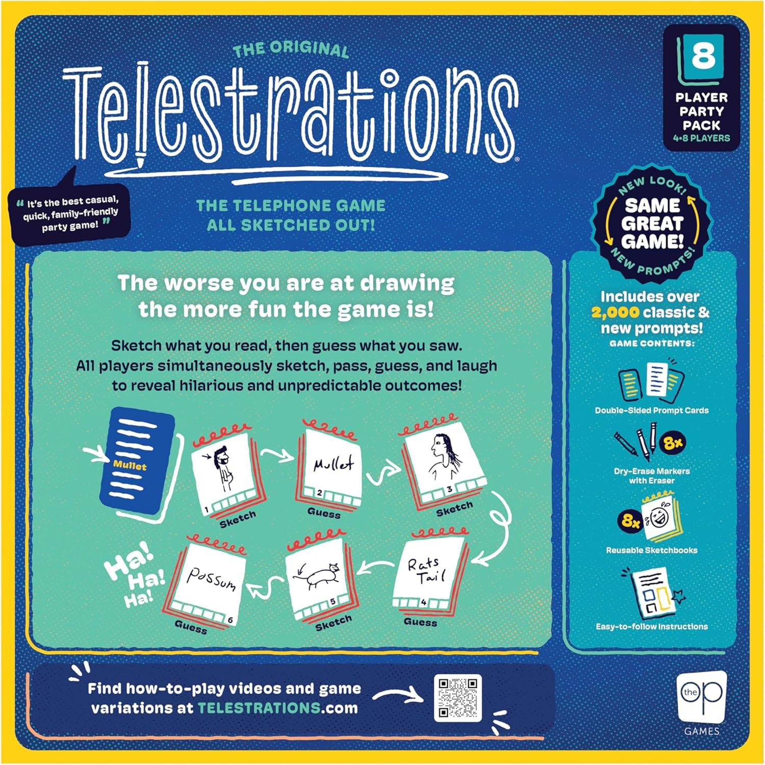 image:imageTelestrations 8 Player 2nd Edition Board Game Award Winning Hilarious and Unpredictable Must Have Party Game with a New Look Sketch What Your Read Then Guess What You Saw 48 Players Ages 10