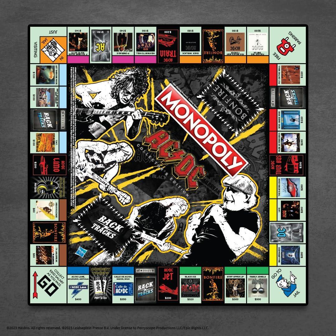 image:imageMONOPOLY ACDC Play as Anguss Hat Dynamite Lightning Bolt amp more Includes Popular Albums and Locations ACDC Lane For Those About to Rock TNT and more Officially Licensed ACDC Collectible