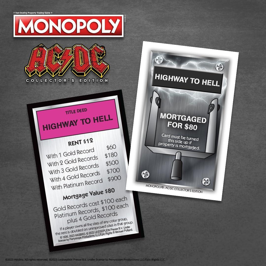 image:imageMONOPOLY ACDC Play as Anguss Hat Dynamite Lightning Bolt amp more Includes Popular Albums and Locations ACDC Lane For Those About to Rock TNT and more Officially Licensed ACDC Collectible