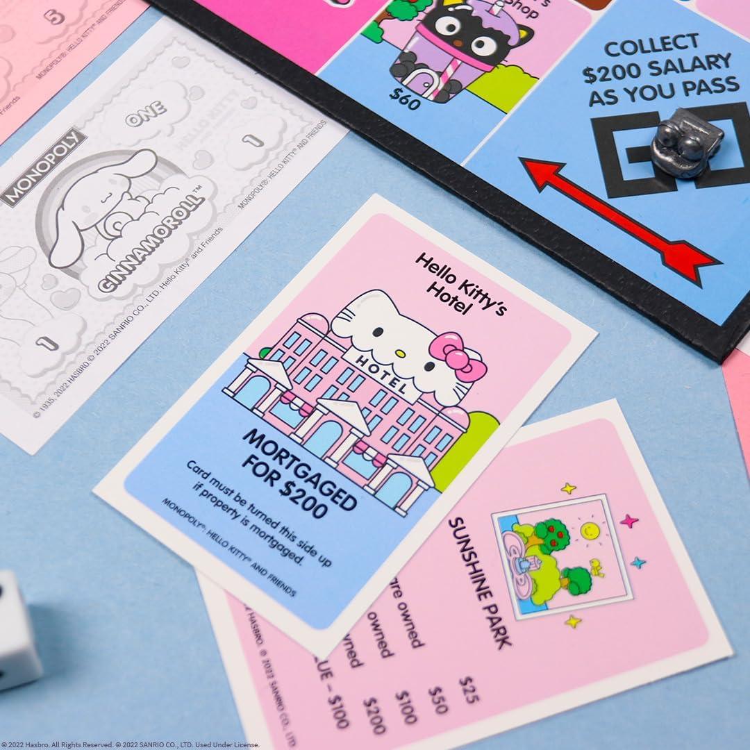 image:imageMonopoly Hello Kitty and Friends Buy Sell Trade Buildings from The Animated Series Featuring My Melody BadtzMaru Keroppi Classic Monopoly Game OfficiallyLicensed Hello Kitty Merchandise