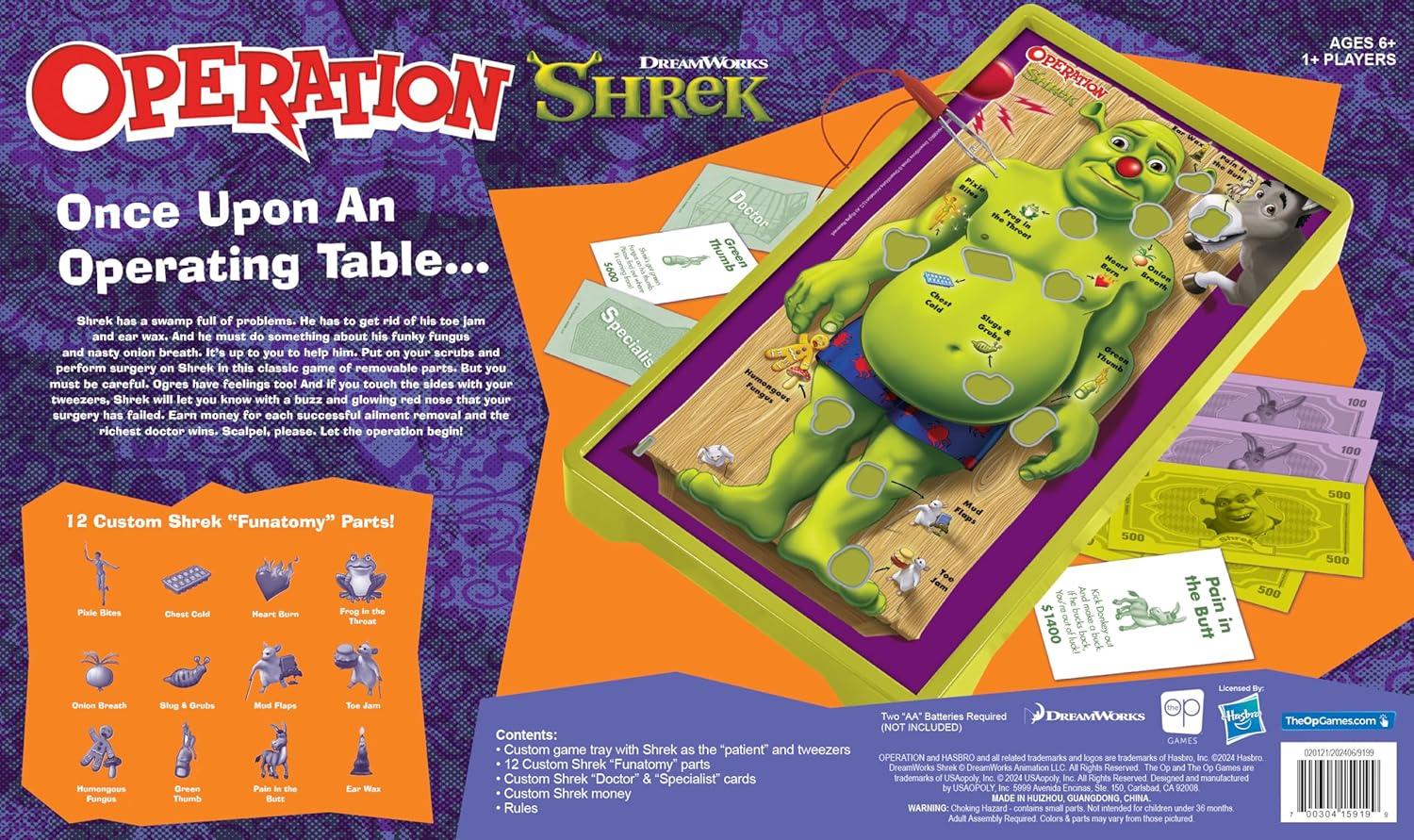 image:imageOperation Shrek Board Game Featuring 12 Custom Shrek Funatomy Pieces from Pixie Bites to Pain in The Butt Donkey Classic Electronic Remove The Objects or Get The Buzzer Game Officially Licensed