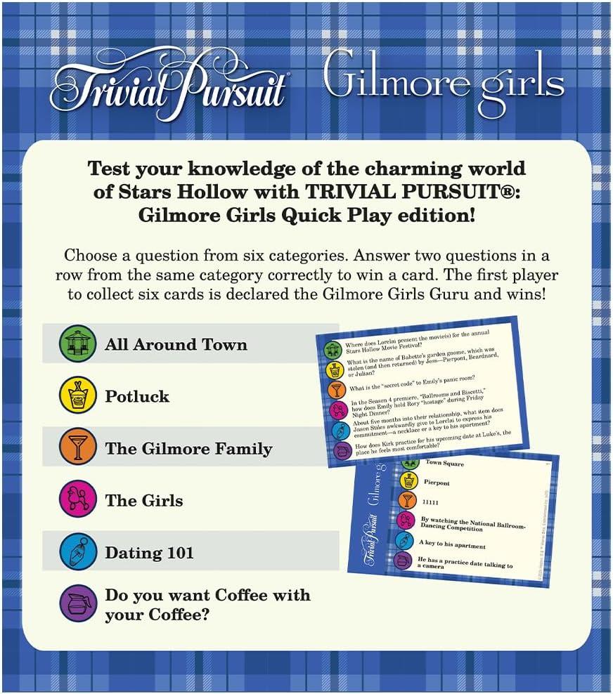 image:imageTrivial Pursuit Gilmore Girls Quick Play Edition Trivia Game Test Your Knowledge of Stars Hollow with 600 Questions in 6 Categories Officially Licensed Gilmore Girls Merchandise amp Collectible