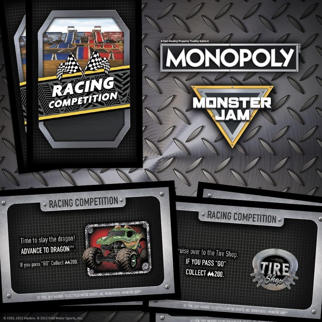 image:imageUSAOPOLY Monopoly Monster Jam Buy Sell Trade Iconic Trucks Including Grave Digger MaxD El Toro Loco Dragons Breath Classic Monopoly Game OfficiallyLicensed Merchandise