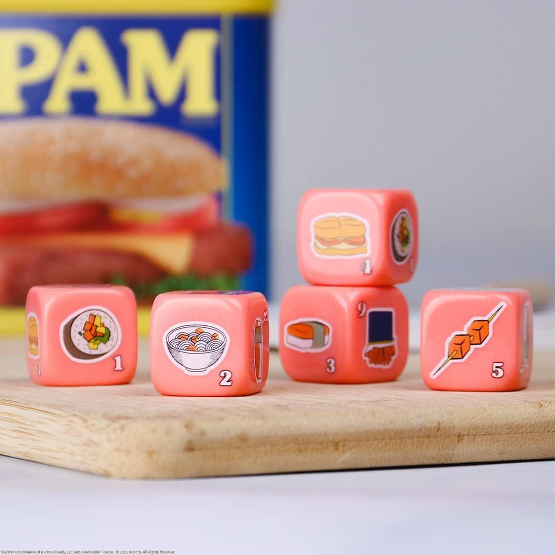 image:imageYAHTZEE Spam Brand Collectible Yahtzee Game as Iconic Spam Can with Custom Dice Dice Featuring Fried Spam Spam Musubi Spam Fries Travel Yahtzee Game amp Dice Game