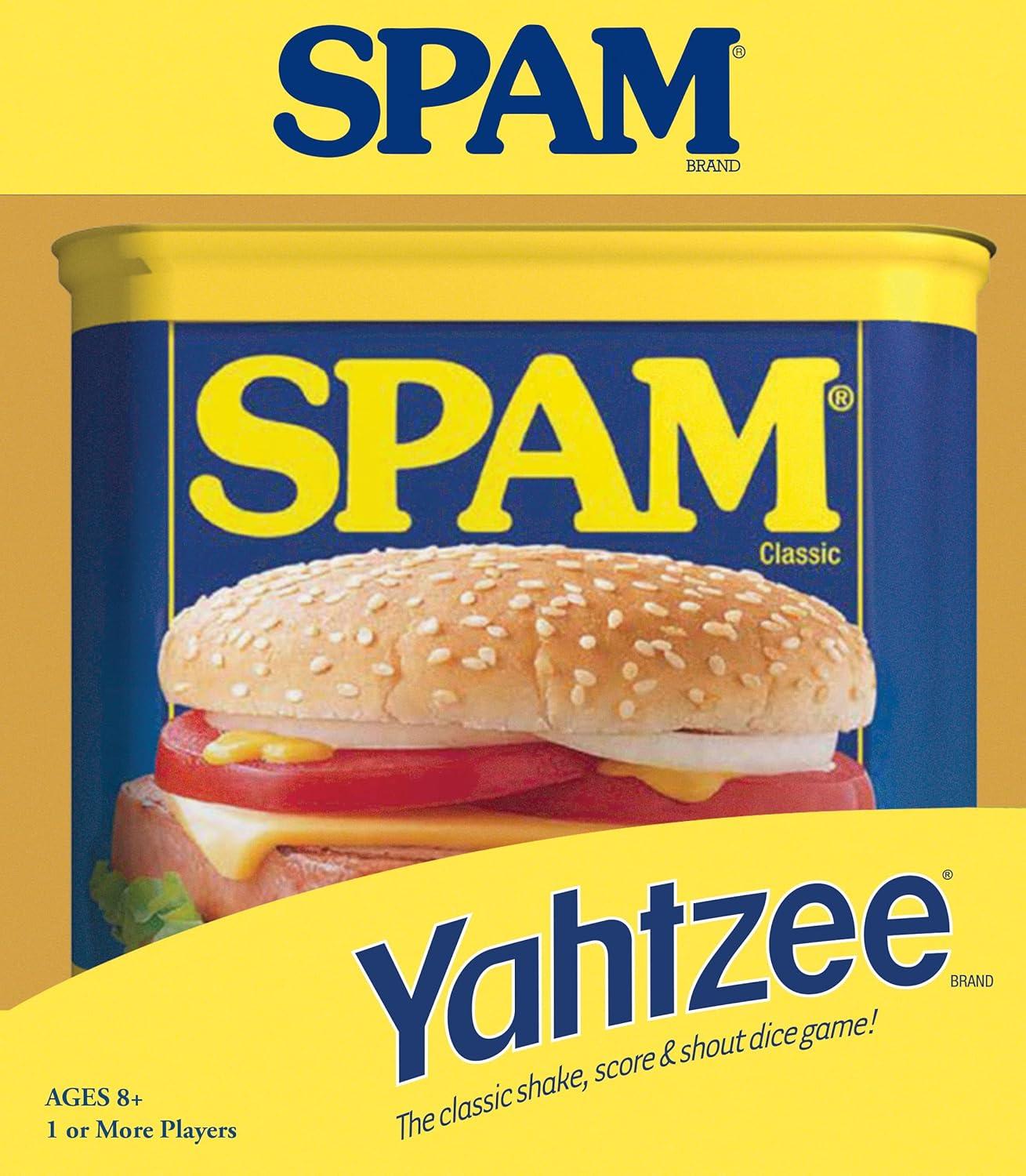 image:imageYAHTZEE Spam Brand Collectible Yahtzee Game as Iconic Spam Can with Custom Dice Dice Featuring Fried Spam Spam Musubi Spam Fries Travel Yahtzee Game amp Dice Game