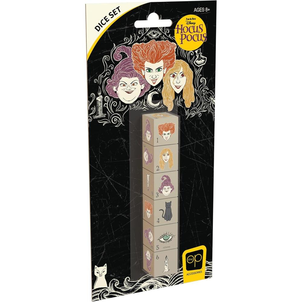image:imageHocus Pocus Dice Set  Collectible d6 Dice Featuring Characters amp References  Sanderson Sisters Winifred Sarah and Mary Thackery Binx Candle and Book Eye  Officially Licensed 6Sided Dice