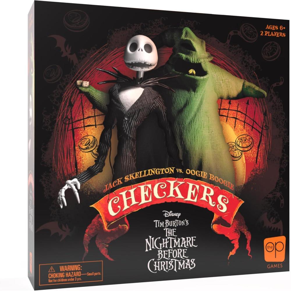 image:imageUSAOPOLY Disney Tim Burtons The Nightmare Before Christmas Checkers Featuring Jack Skellington vs Oogie Boogie Officially Licensed Disney Game Collectible 2Player Game Ages 6