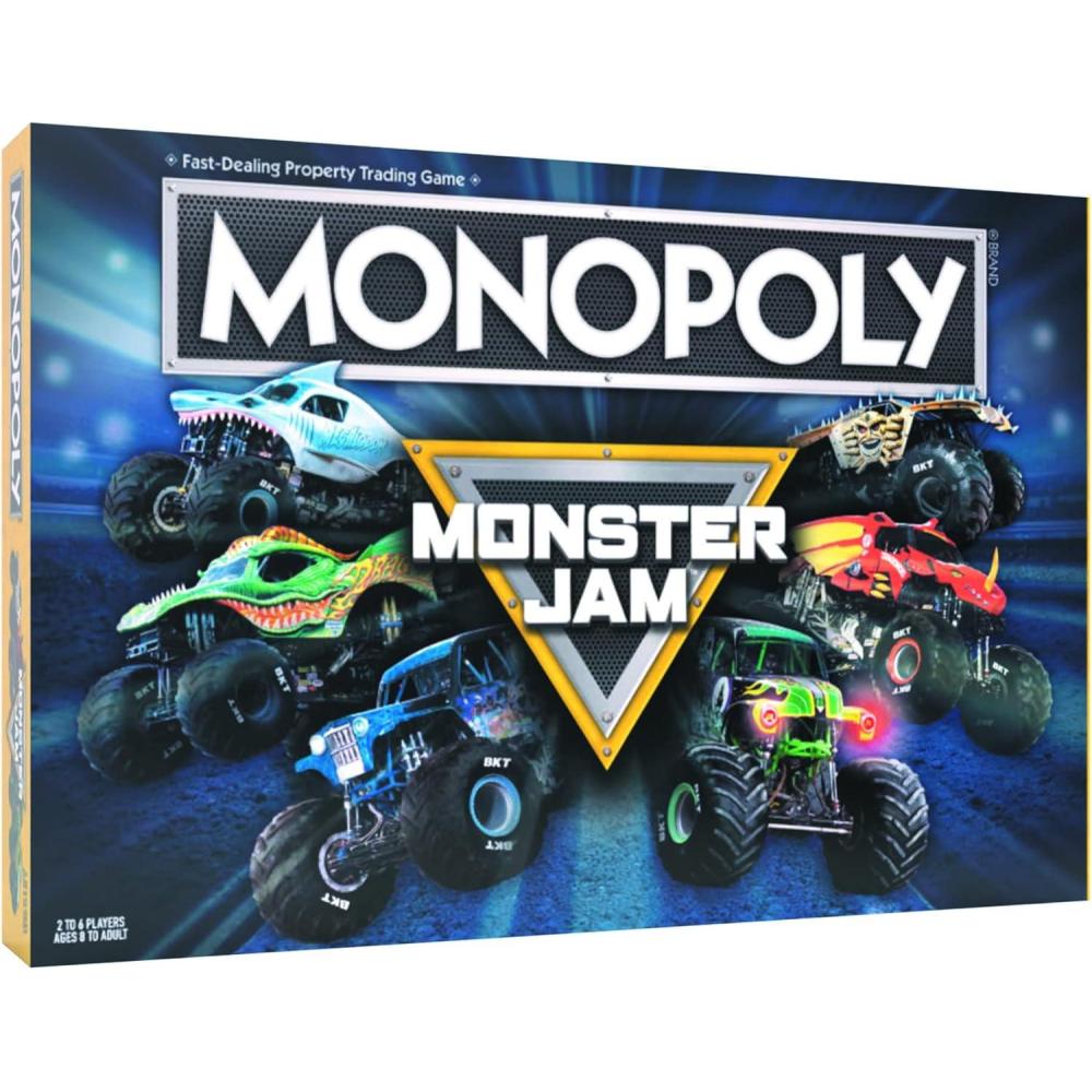 image:imageUSAOPOLY Monopoly Monster Jam  Buy Sell Trade Iconic Trucks Including Grave Digger MaxD El Toro Loco Dragons Breath Classic Monopoly Game OfficiallyLicensed Merchandise