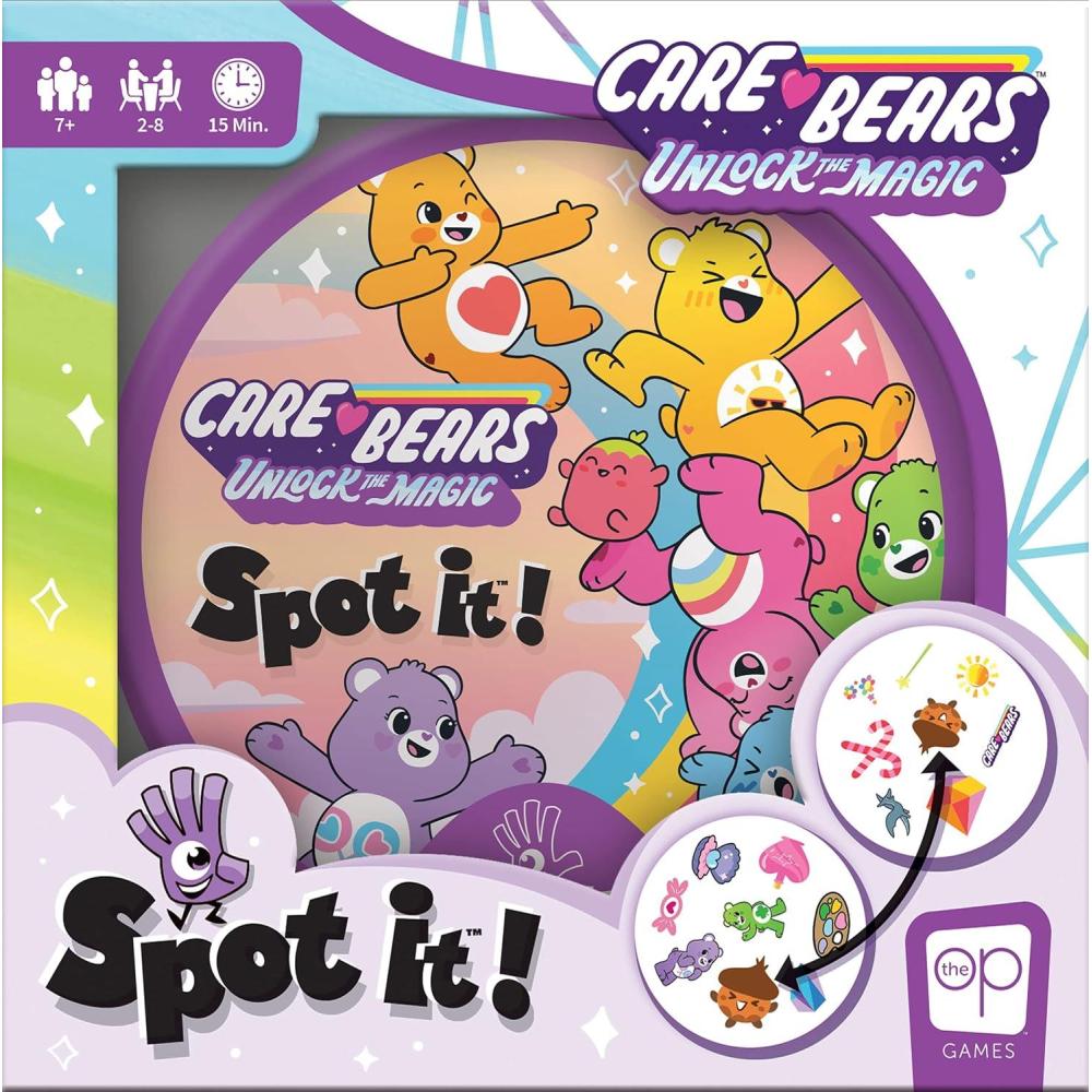 image:imageUSAOPOLY Spot It Care Bears Fun Card Game for Kids and Adults Featuring Funshine Grumpy Wish Share Good Luck Cheer and Tenderheart Bear Licensed Care Bears Game