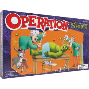 Operation: Shrek Board Game, Featuring 12 Custom Shrek “Funatomy” Pieces from Pixie Bites to Pain in The Butt Donkey, Classic Electronic Remove The Objects or Get The Buzzer Game, Officially Licensed