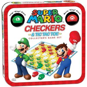 Super Mario Checkers & Tic-Tac-Toe Collector’s Game Set | Featuring Super Mario Bros – Mario & Luigi | Collectible Checkers and TicTacToe Perfect for Mario Fans