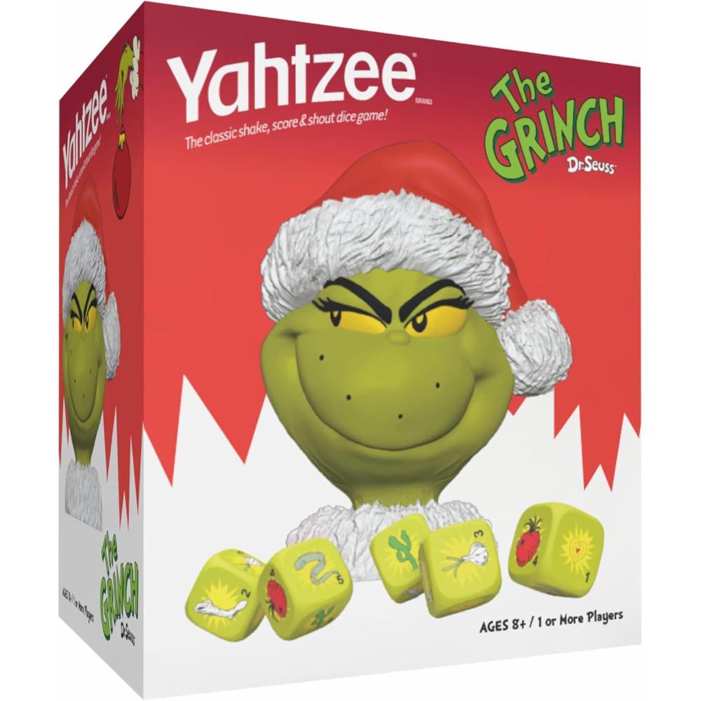 image:imageYAHTZEE Grinch Dice Game Collectible Dice Cup with Green Dice Christmas Themed Family Board Game Classic Game with a Festive Dr Seuss Twist Officially Licensed Game amp Merchandise